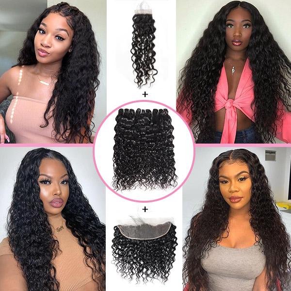 Water Wave Virgin Human Hair With Lace Closure 10A Virgin Hair 4*4 Customized Lace Wigs