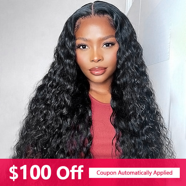 $100 Off 4x4 Water Wave Human Hair Lace Front Wigs