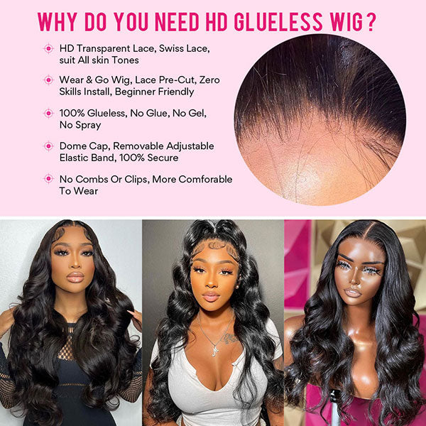 Body Wave Glueless Lace Front Wig 13x4 HD Lace Frontal Human Hair Wig 30 Inch Wigs 200% Density