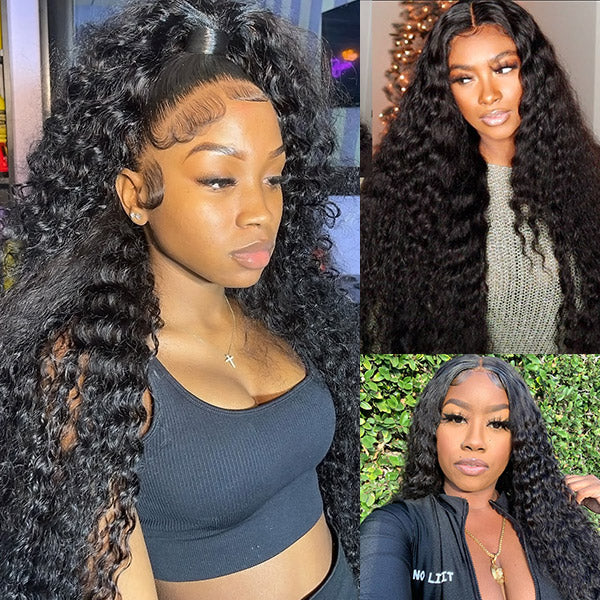 4x4 Deep Wave Closure Wig Glueless Wigs With Elastic Band 30 Inch Long Wigs