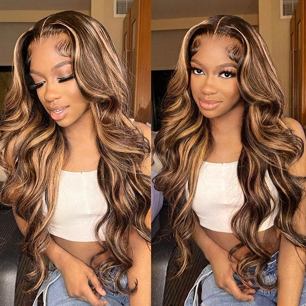 13x6 Highlighted Wig Body Wave Human Hair HD Lace Wigs P4/27 Colored Wigs