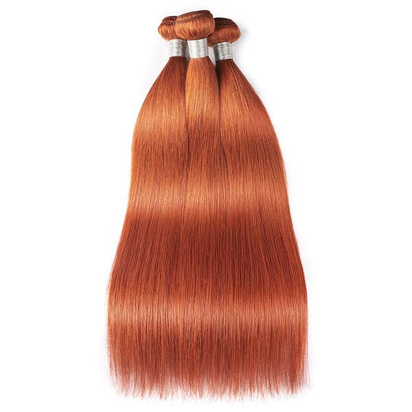 Ginger Hair Bundles with Closure Virgin Straight Human Hair 3 Bundles with Lace Closure