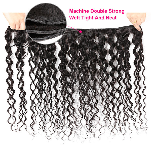 Indian Virgin Human Hair Water Wave 3 Bundles With 4*4 Lace Closure