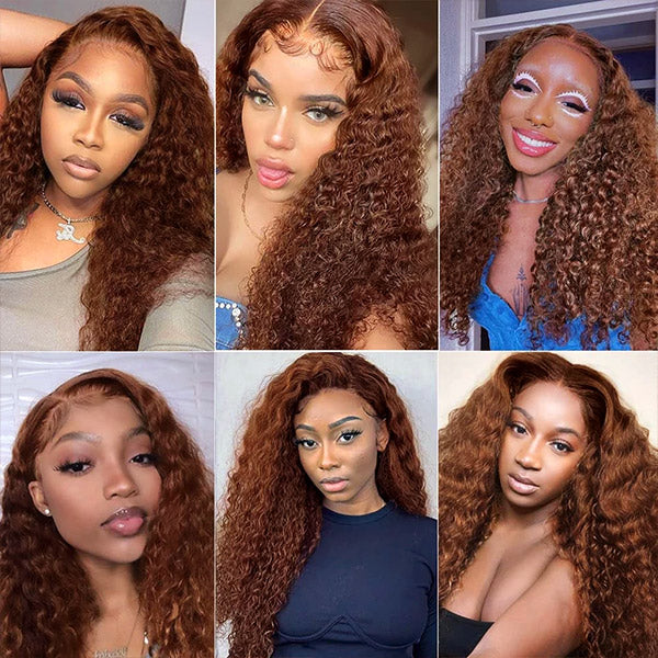 13x4 Deep Wave Frontal Wig Dark Brown HD Lace Wigs #4 Colored Human Hair Wigs