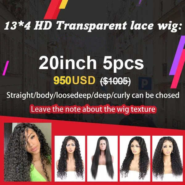 $950 13*4 Transparent Lace Front Wig Wholesale Human Hair Wigs (20 Inch 5PCS)
