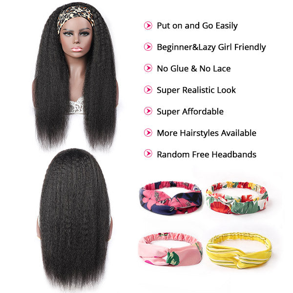 Yaki Straight Hair Headband Half Wigs 100% Headband Wigs